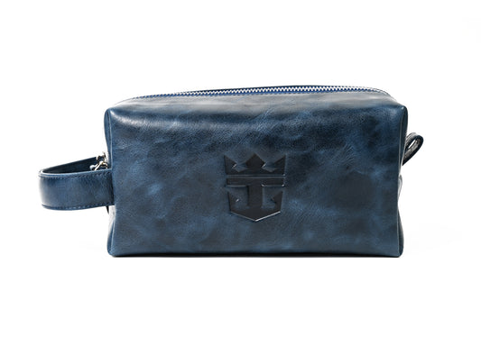 Genuine Leather Dopp Kit with Crown & Anchor Logo in Navy Blue