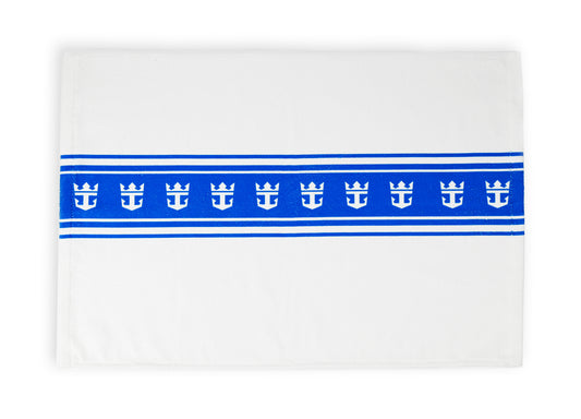 Kitchen Towel with Crown & Anchor Logo in White with Blue Stripes - Set of 2